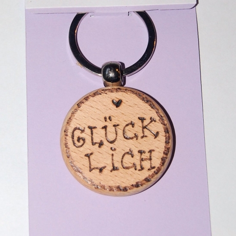 Glücklich Schlüsselanhänger Brandmalerei 
