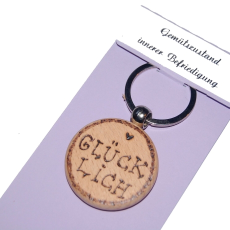 Glücklich Schlüsselanhänger Brandmalerei 