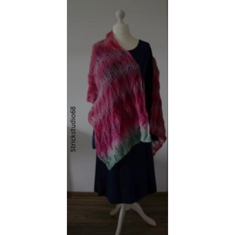 Schaltuch - Lochmuster - handgestrickt - Farbverlauf
