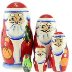 5-er Matroschka Weihnachtsmann, Holz, 11 cm, neu