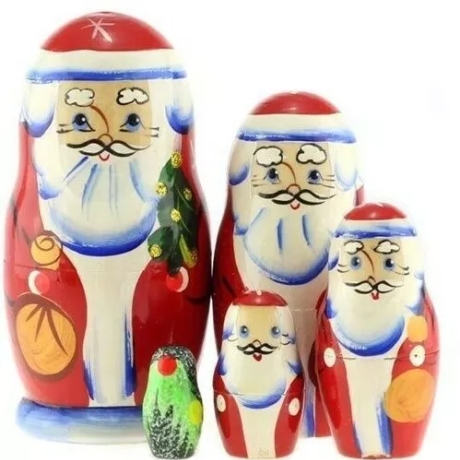 5-er Matroschka Weihnachtsmann, Holz, 11 cm, neu