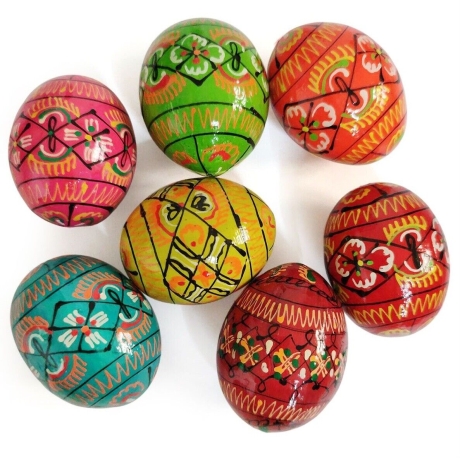  8 Pysanki-Eier aus Holz, handbemalt,  ca. 4x3. cm, neu