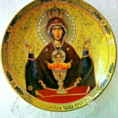 Porzellan-Teller, rund, Motiv Ikone, aufhängbar, 12 cm, neu