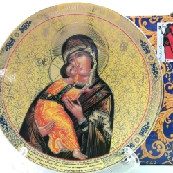 Porzellan-Teller, rund, Motiv Ikone, aufhängbar, 12 cm, neu