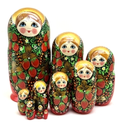 10-er Matroschka Erdbeeren, 26 cm, DZ 405, Holz, neu