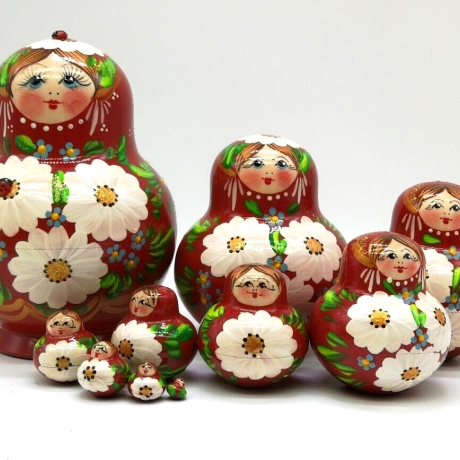 10-er Matroschka Blumen, rot, 15 cm, # DZ 411