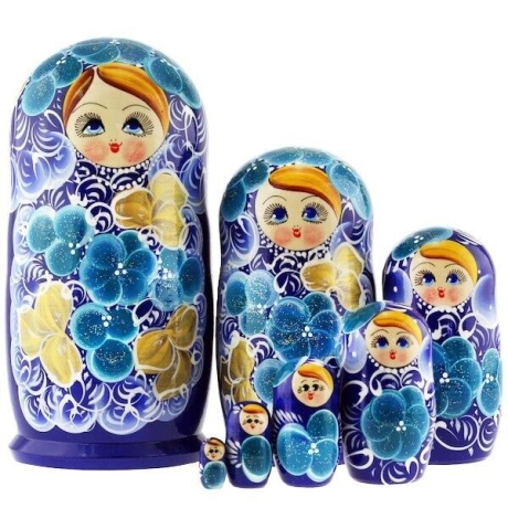 7-er Matroschka blau-beige, 22 cm, # DZ 418