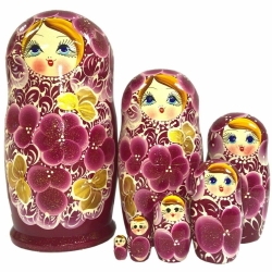 7-er Matroschka gelb-rot Blumen, 22 cm, # DZ 423