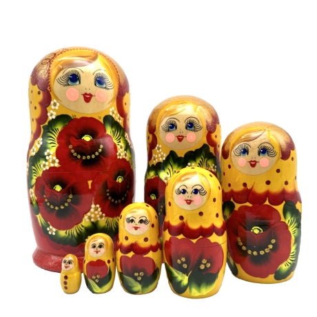 7-er Matroschka rot-gelb, 21 cm, # DZ 438