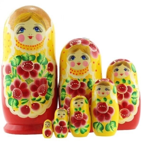 7-er Matroschka rot-gelb Blumen, 21 cm, # DZ 440
