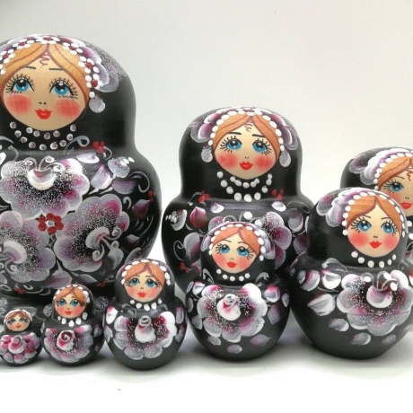 10-er Matroschka braun-weiß, 15 cm, # DZ 445