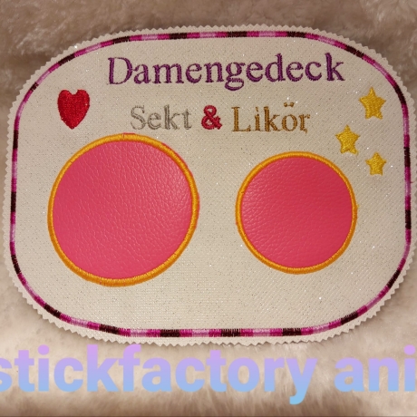 Damengedeck Sekt und Likör ith mug rug Stickdatei