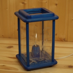 Tischlampe aus Holz, elektrisch, Laterne, blau, handgraviert Tischlampe aus Holz, elektrisch, Laterne, blau, handgraviert