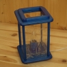 Tischlampe aus Holz, elektrisch, Laterne, blau, handgraviert