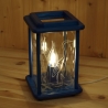 Tischlampe aus Holz, elektrisch, Laterne, blau, handgraviert