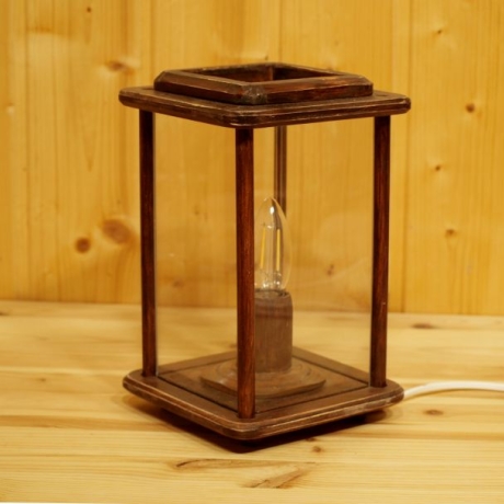 Tischlampe aus Holz, elektrisch, Laterne, dunkelbraun, rustikal
