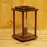 Tischlampe aus Holz, elektrisch, Laterne, dunkelbraun, rustikal