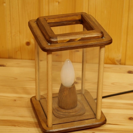 Tischlampe aus Holz, elektrisch, Laterne, kastanie, braun