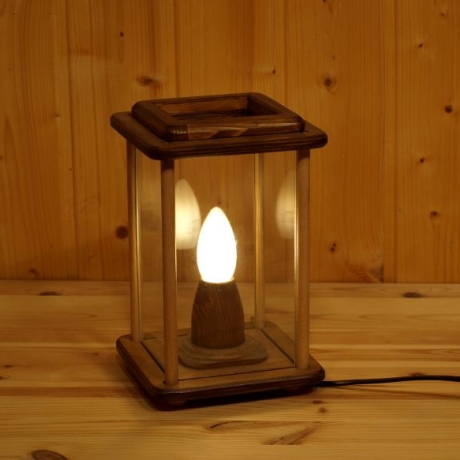 Tischlampe aus Holz, elektrisch, Laterne, kastanie, braun