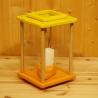 Holzlaterne, Dekolampe, gelb/orange, graviert mit Blüten