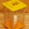 Holzlaterne, Dekolampe, gelb/orange, graviert mit Blüten