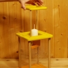 Holzlaterne, Dekolampe, gelb/orange, graviert mit Blüten