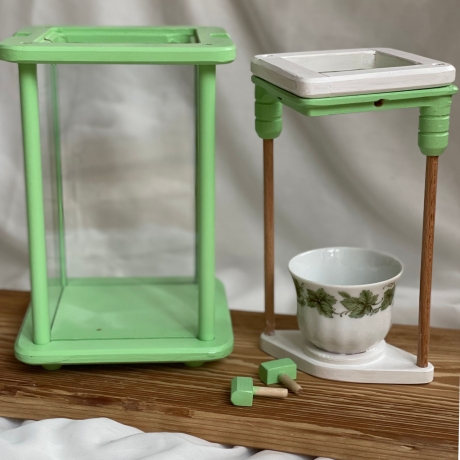Upcycling-Dekolampe, Laterne, Windlicht, Holz, lindgrün