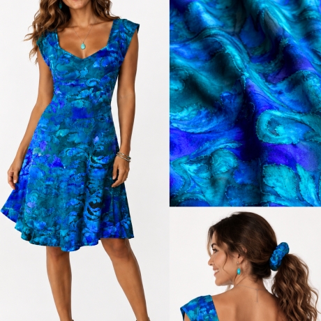 Blaues Boho-Kleid mit Batik-Design