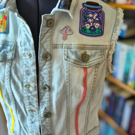 Handmade Jeansweste Gr.S Upcycling Fairy Festival Rave Psy Look 