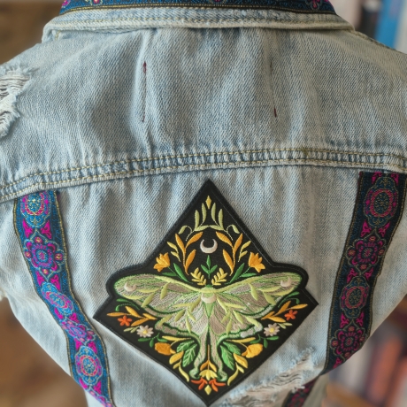 Handmade Jeansweste Gr.M Upcycling Fairy Festival Rave Psy Look 