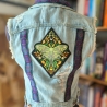 Handmade Jeansweste Gr.M Upcycling Fairy Festival Rave Psy Look 