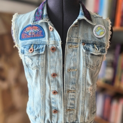 Handmade Jeansweste Gr.M Upcycling Fairy Festival Rave Psy Look 