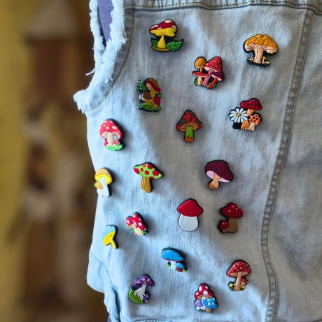 Handmade Jeansweste Gr.S Upcycling Fairy Festival Rave Psy Look 