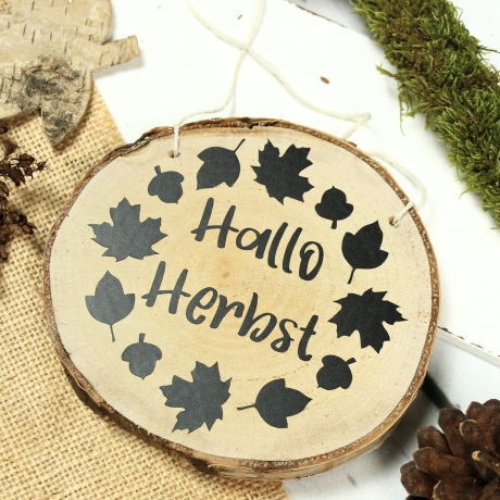 Holzschild Hallo Herbst ~ Baumscheibe | Herbstdeko | Schild