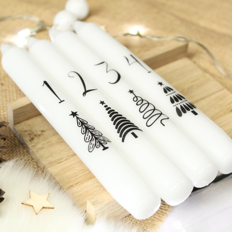 Adventskerzen 4er Set mit Beschriftung in Holzbox ~ Advent