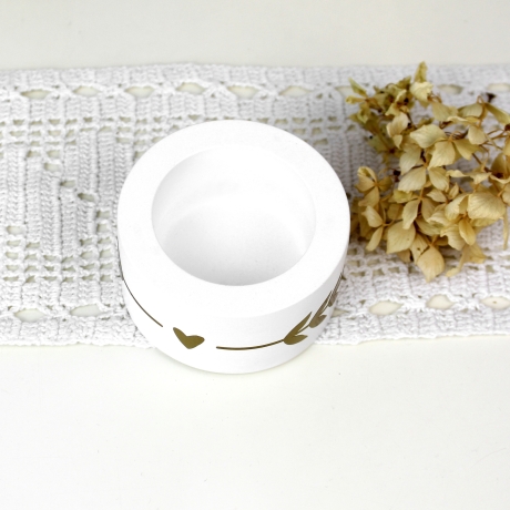 Teelichthalter mit Herz & Blättern aus Gießpulver | Deko