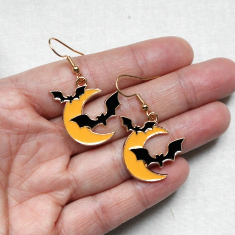 Fledermäuse mit Mond • Ohrringe gold | Ohrschmuck | Halloween