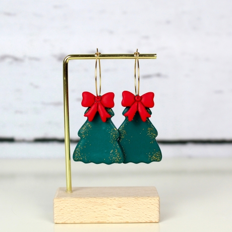 Ohrringe Tannenbaum mit Schleife • Creolen Polymer Clay