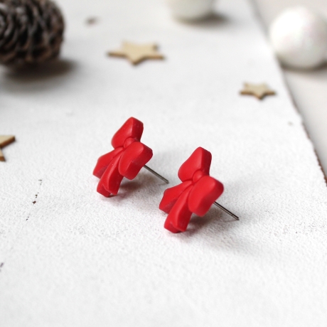 Weihnachtliche Ohrringe Schleifen • Ohrstecker Polymer Clay