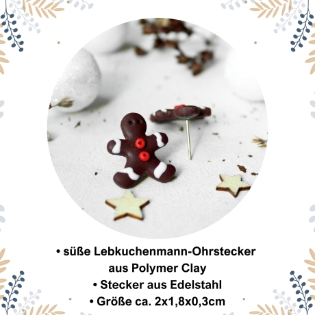 Weihnachtliche Ohrstecker Lebkuchenmann aus Polymer Clay