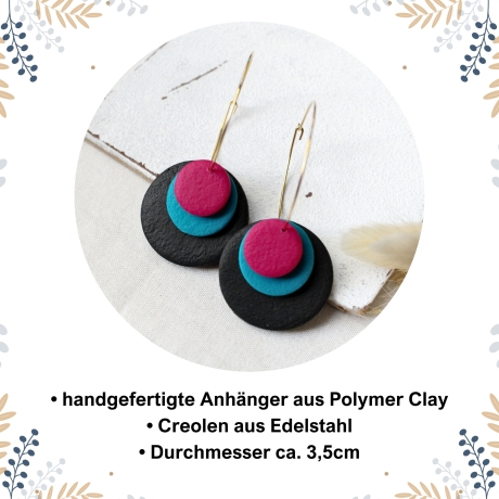 Creolen mit runden Anhängern aus Polymer Clay • Ohrringe