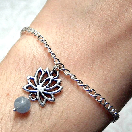 Serenity • Armband silber | Lotusblüte | Aquamarin | Geschenk
