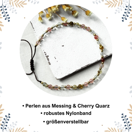 Fußkettchen mit Perlen Cherry Quarz & Messing | Sommer | Strand