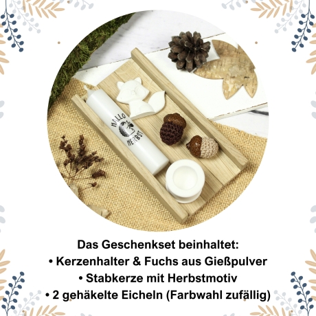 Herbstliches Geschenkset in Holzbox ~ Kerze | Kerzenhalter