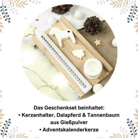 Advent Geschenkset in Holzbox ~ Kerze | Kerzenhalter | Dalapferd