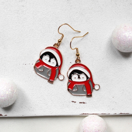 Ohrringe Pinguin mit Weihnachtsmütze • Ohrhänger | Ohrschmuck