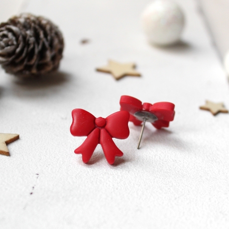 Weihnachtliche Ohrringe Schleifen • Ohrstecker Polymer Clay