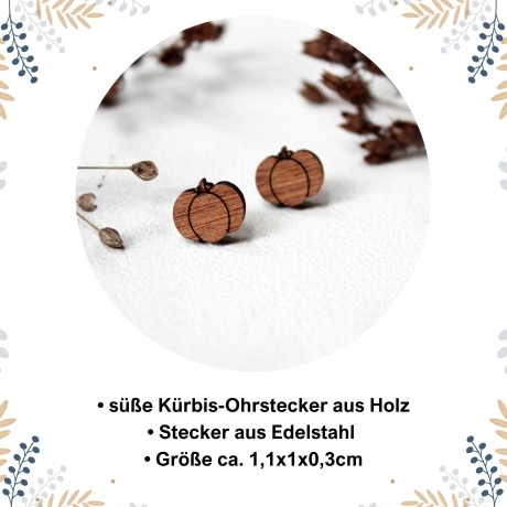 Kürbis Ohrstecker aus Holz und Edelstahl • Ohrringe | Herbst
