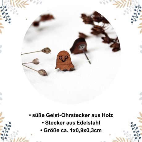 Gespenst Ohrstecker aus Holz und Edelstahl • Ohrringe | Herbst