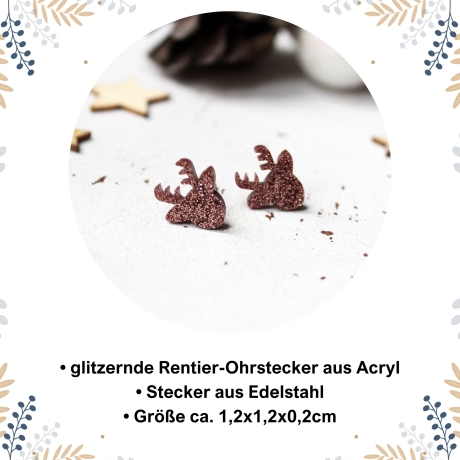 Glitzernde Rentier Ohrstecker aus Acryl und Edelstahl • Ohrringe